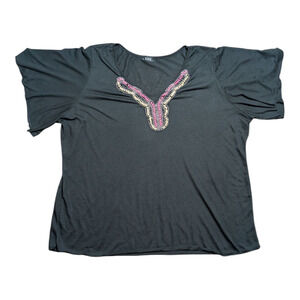 LUZ Women's Clothing Black T Shirt With Beads